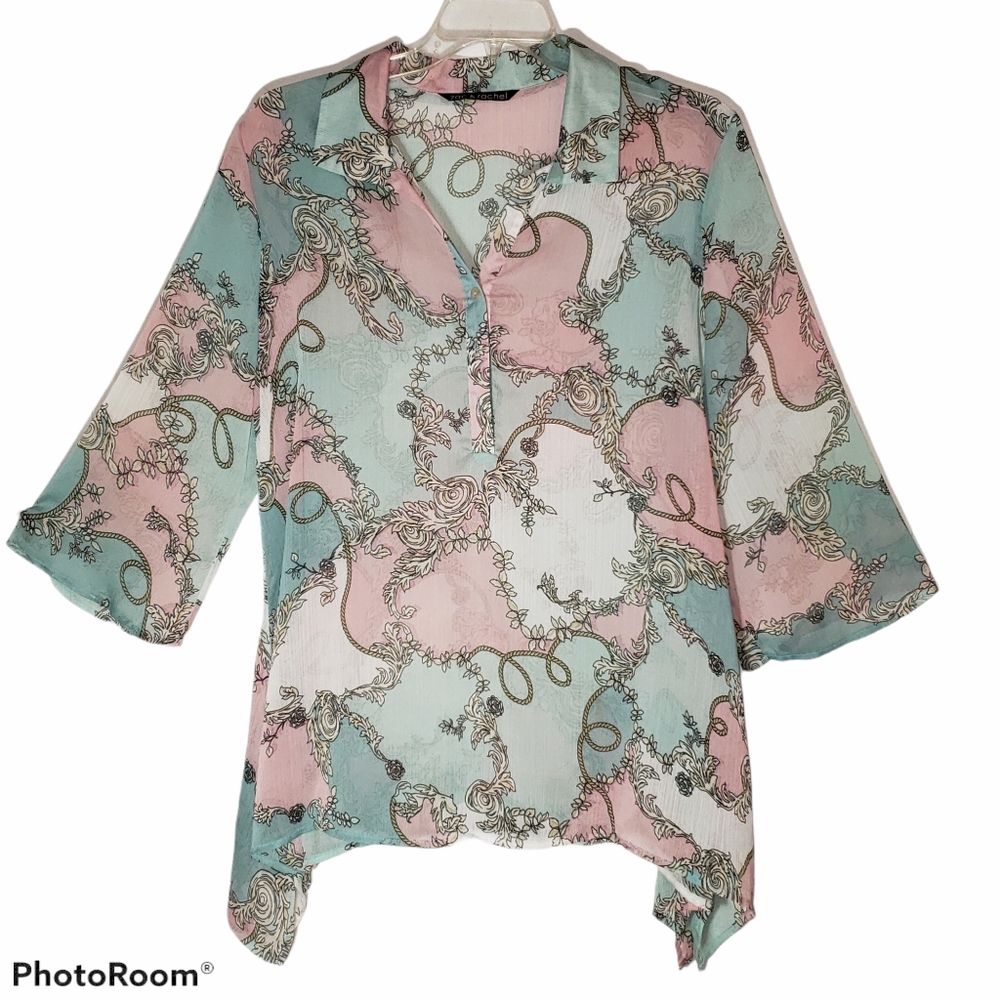 Zac&Rachel women's plus size 2X pastel sheer rope print pullover top. 843